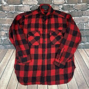 VTG Winter King Wool Shirt Mens Large Red Buffalo Plaid Heavy Button Up Shacket